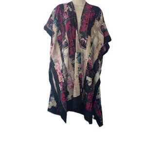 Styline Womens Kimono Black Combo Frayed Hem Boho OS New